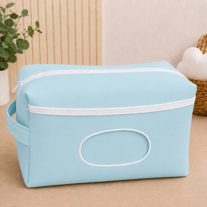 Necessaire Porta Fraldas e Lenço Umedecido 3 Compartimentos Azul Turquesa