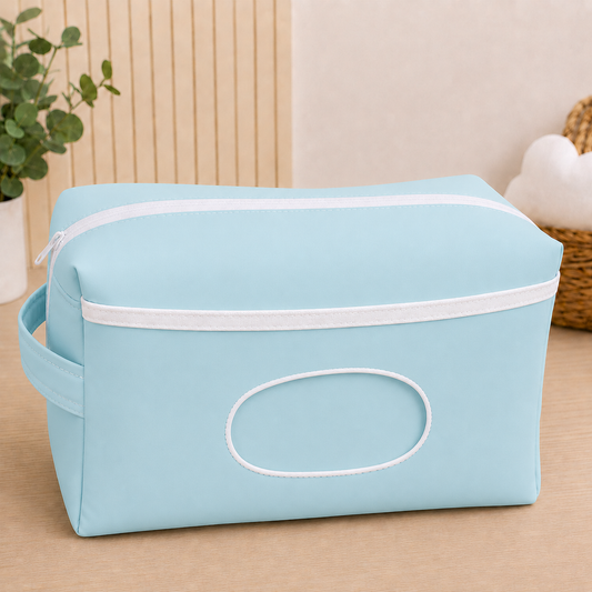 Necessaire Porta Fraldas e Lenço Umedecido 3 Compartimentos Azul Turquesa