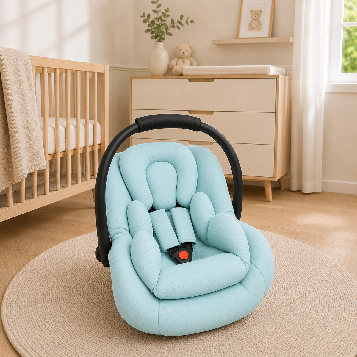 Kit para Bebê Conforto 4 Peças Dupla Face com Capota Tenda Azul Turquesa