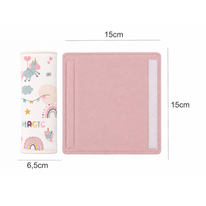 Kit Colchonetes 3 Peças para Carrinho & Bebê Conforto + Protetores de Cinto Unicórnio Verso Rosê