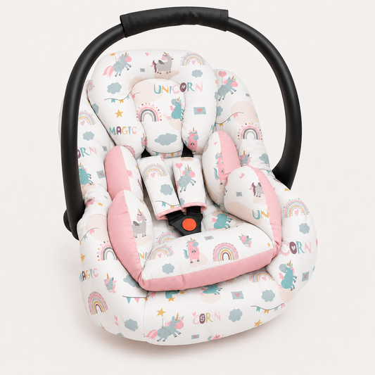 Kit para Bebê Conforto 3 Peças Dupla Face Unicórnio Verso Rosa