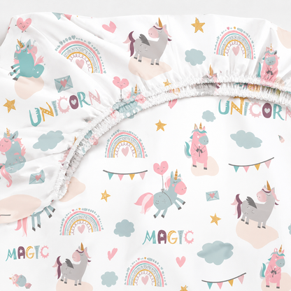Lençol Estampado para Mini Berço 100% Algodão Unicórnio