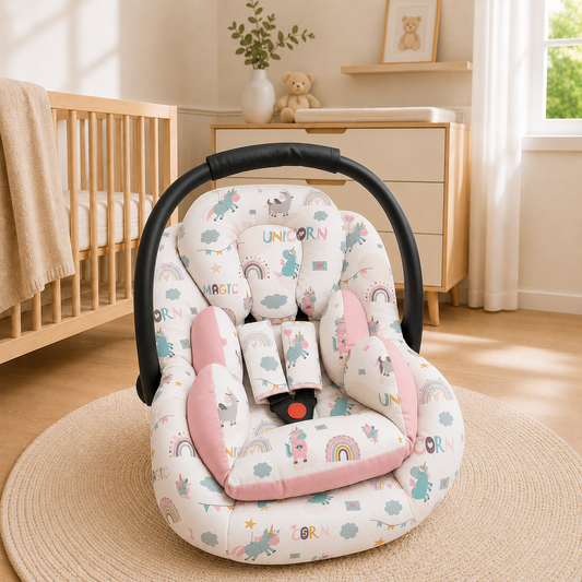 Kit para Bebê Conforto 3 Peças Dupla Face Unicórnio Verso Rosa