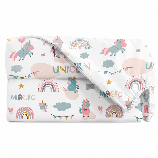 Lençol Estampado para Mini Berço 100% Algodão Unicórnio