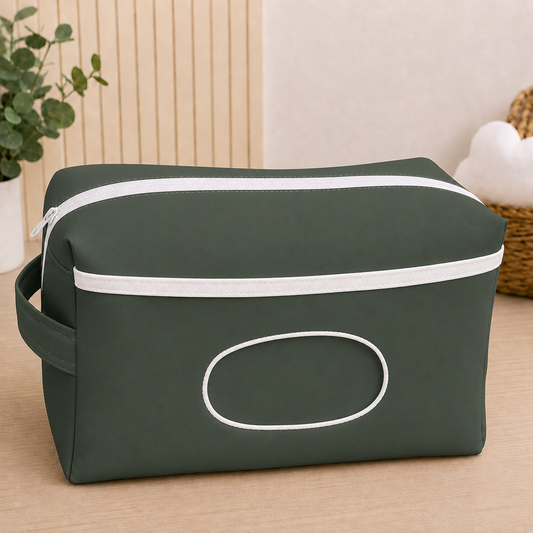 Necessaire Porta Fraldas e Lenço Umedecido 3 Compartimentos Verde Escuro