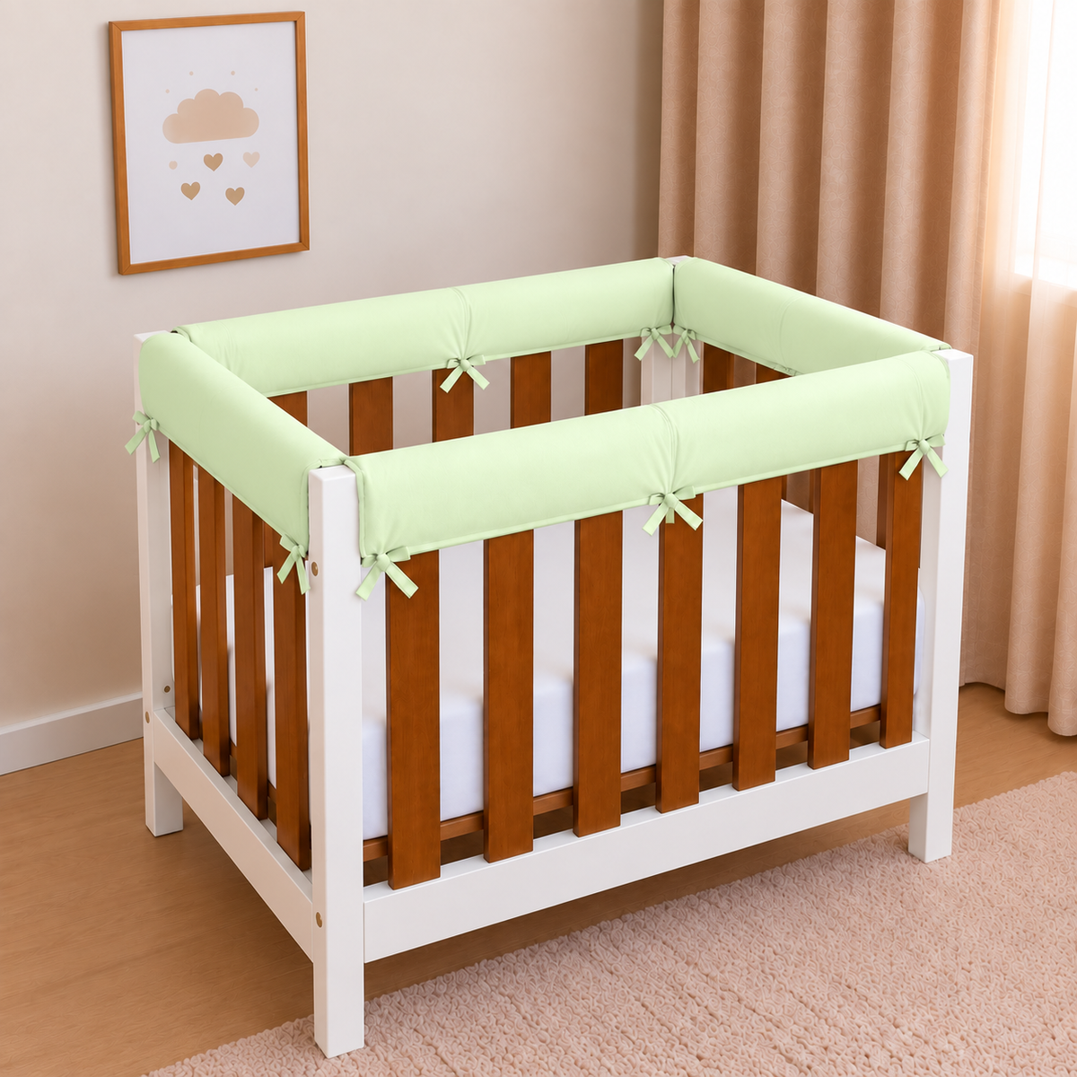 Protetor de Grade para Mini Berço Acolchoado 4 Peças Verde Claro