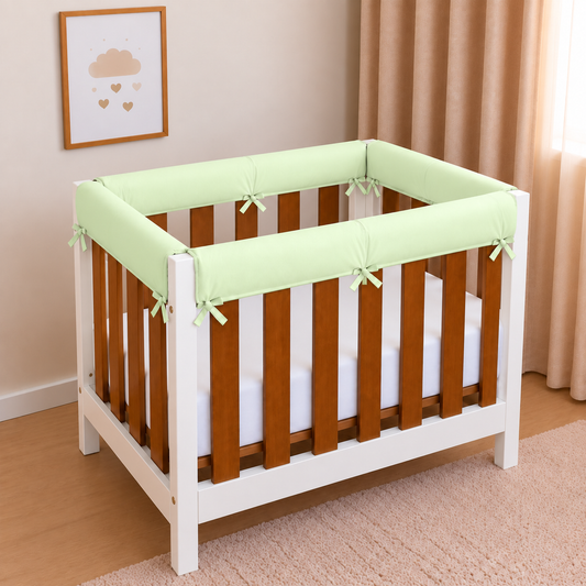 Protetor de Grade para Mini Berço Acolchoado 4 Peças Verde Claro