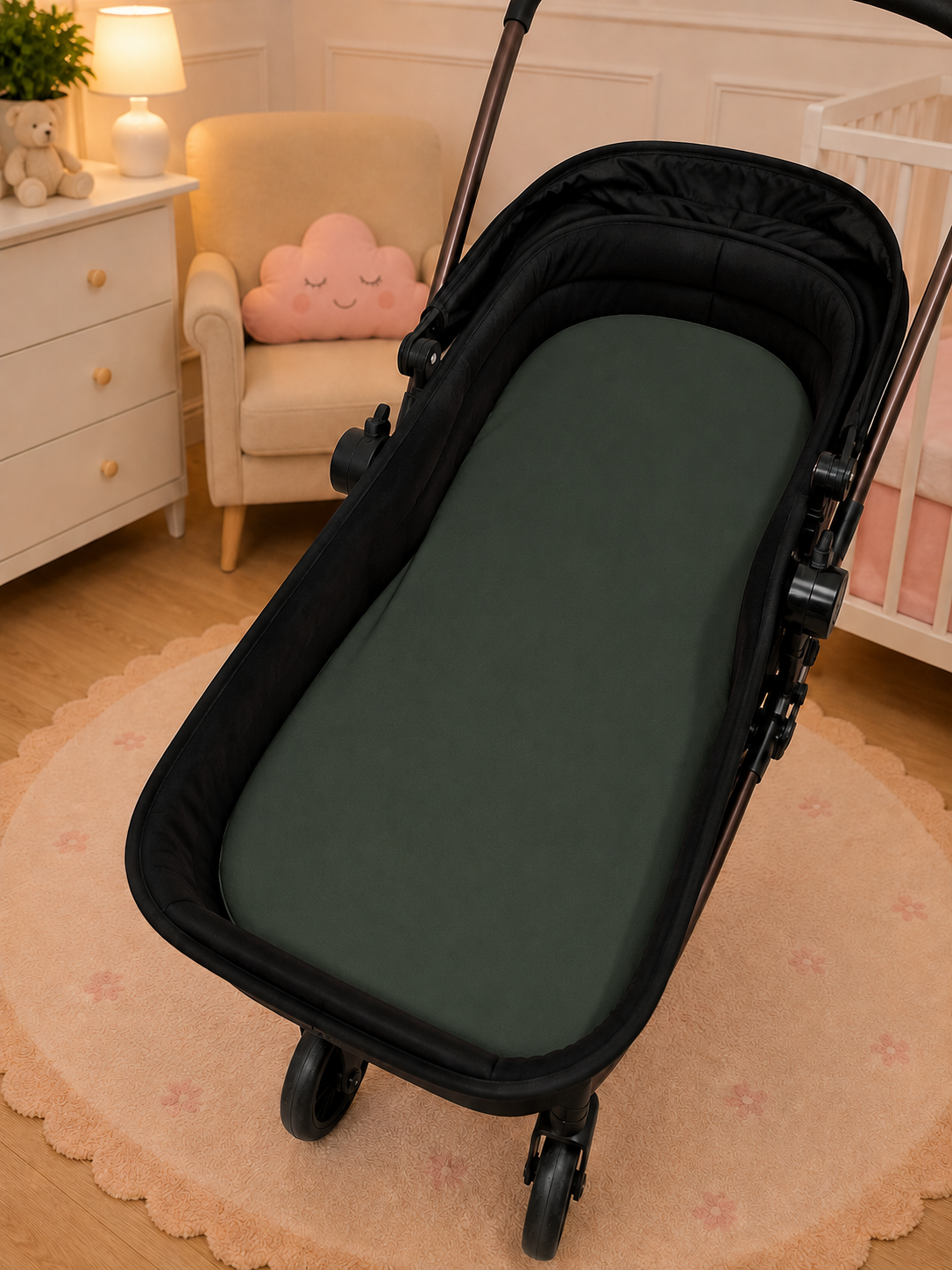 Colchão para Carrinho Moisés Premium 5cm Verde Escuro