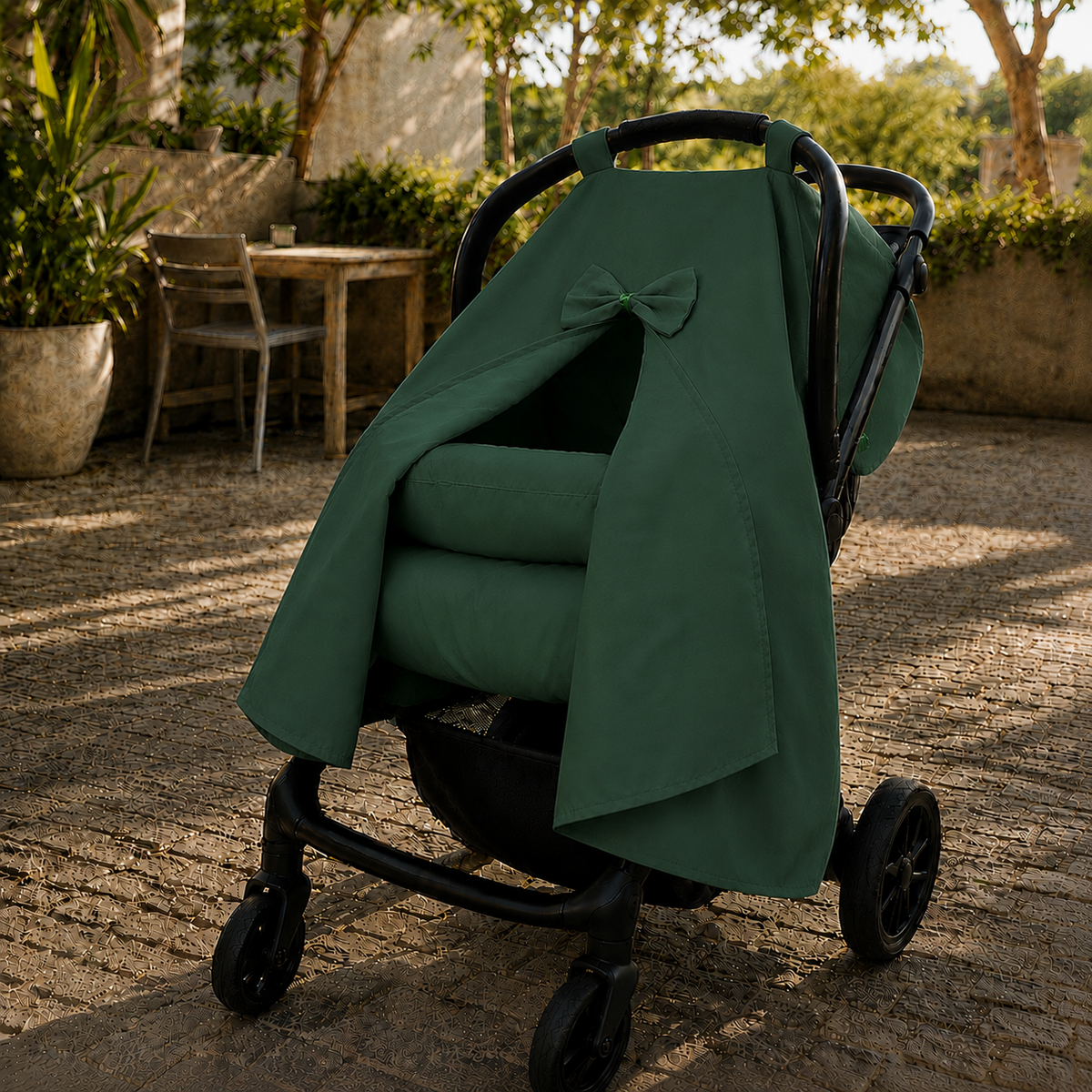 Kit para Bebê Conforto 4 Peças Dupla Face com Capota Tenda Verde Escuro