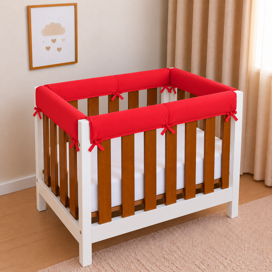 Protetor de Grade para Mini Berço Acolchoado 4 Peças Vermelho