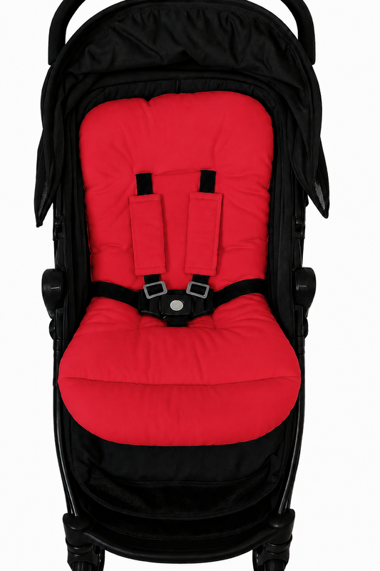 Kit Colchonetes 3 Peças para Carrinho & Bebê Conforto + Protetores de Cinto Vermelho