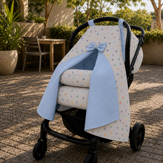 Kit para Bebê Conforto 4 Peças Dupla Face com Capota Tenda Vitória Cinza Verso Azul Bebê