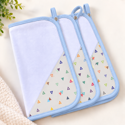 Toalha de Boca Malha Dupla Penteada Premium Vitória Cinza c/ Azul Bebê | Kit com 3 Unidades