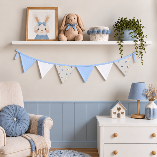 Bandeirinhas Decorativas 1,50m Vitória Cinza c/ Azul Bebê