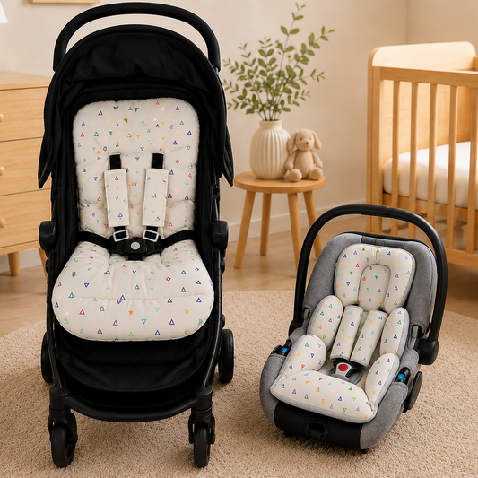 Kit Colchonetes 3 Peças para Carrinho & Bebê Conforto + Protetores de Cinto Vitória Cinza Verso Cinza
