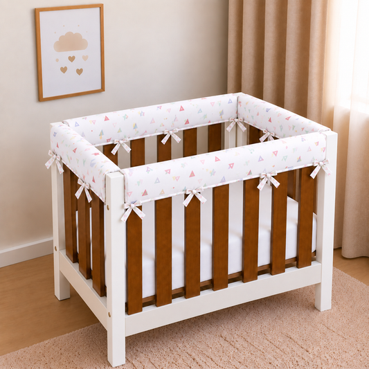 Protetor de Grade para Mini Berço Acolchoado 4 Peças Vitória Rosa