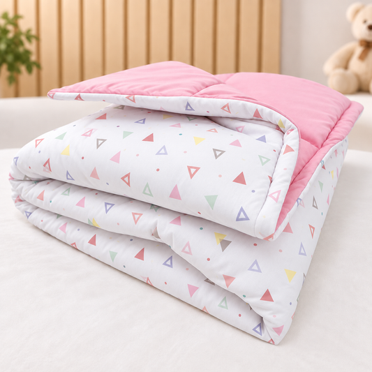 Edredom Estampado Dupla Face para Mini Berço Vitória Rosa