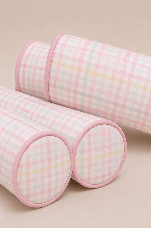 Kit Rolinhos para Berço Americano 4 Peças Xadrez Rosa