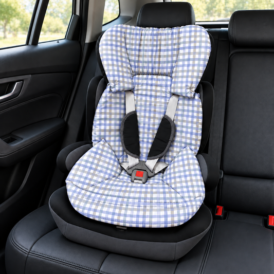 Capa Colchonete para Cadeira de Carro Dupla Face Xadrez Azul