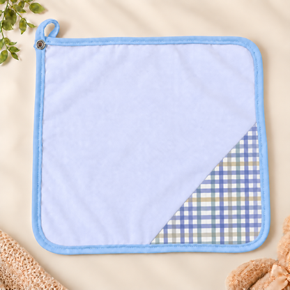 Toalha de Boca Malha Dupla Penteada Premium Xadrez Azul c/ Azul Bebê | Kit com 3 Unidades