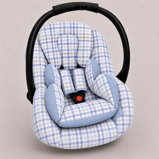Kit para Bebê Conforto 3 Peças Dupla Face Xadrez Azul Verso Azul Bebê