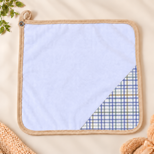 Toalha de Boca Malha Dupla Penteada Premium Xadrez Azul c/ Bege | Kit com 3 Unidades