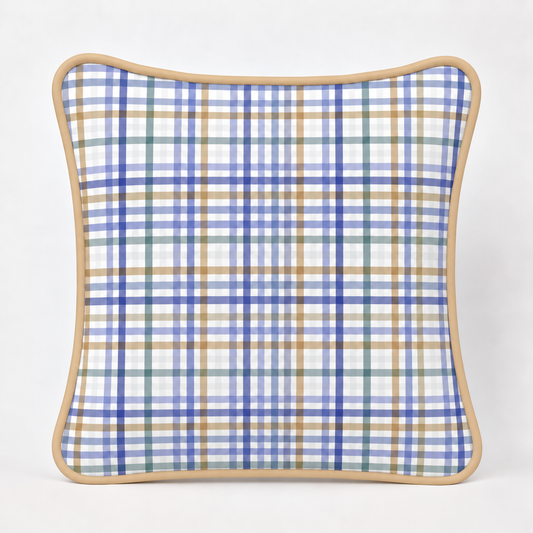 Almofada Decorativa 30cm x 30cm Xadrez Azul c/ Bege