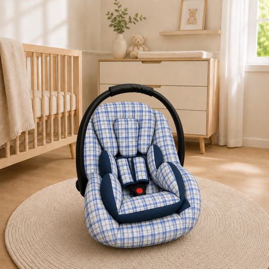 Kit para Bebê Conforto 3 Peças Dupla Face Xadrez Azul Verso Marinho