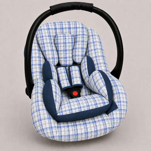 Kit para Bebê Conforto 3 Peças Dupla Face Xadrez Azul Verso Marinho