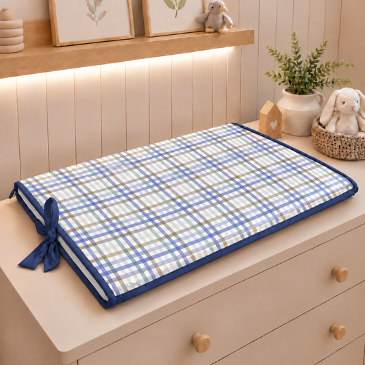 Trocador de Cômoda 70x45x3cm Xadrez Azul c/ Azul Marinho