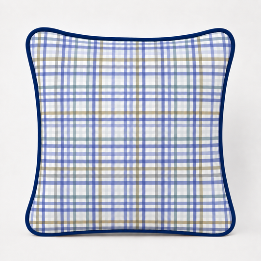 Almofada Decorativa 30cm x 30cm Xadrez Azul c/ Azul Marinho