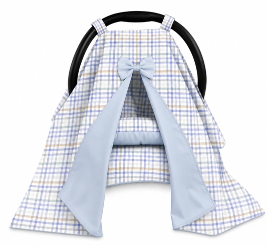 Capota para Bebê Conforto Tenda Dupla Face Xadrez Azul Verso Azul