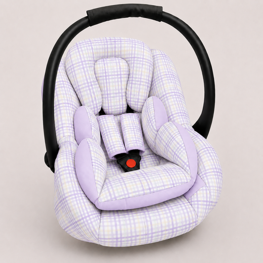 Kit para Bebê Conforto 3 Peças Dupla Face Xadrez Lilás Verso Lilás