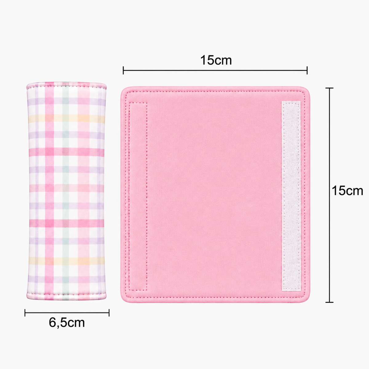 Kit Colchonetes 3 Peças para Carrinho & Bebê Conforto + Protetores de Cinto Xadrez Rosa Verso Rosa