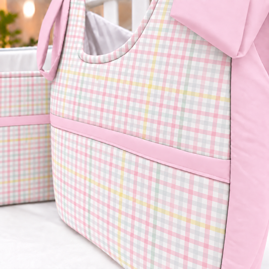 Porta Fraldas ou Porta Treco de Varal Xadrez Rosa