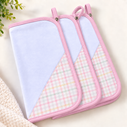 Toalha de Boca Malha Dupla Penteada Premium Xadrez Rosa | Kit com 3 Unidades