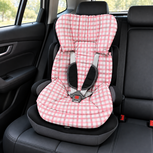 Capa Colchonete para Cadeira de Carro Dupla Face Xadrez Rose