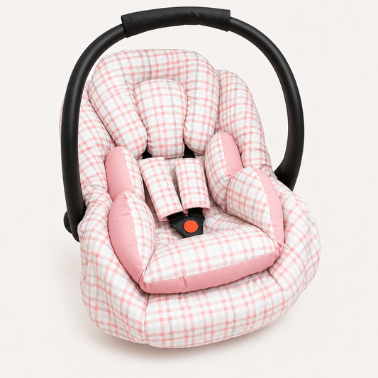 Kit para Bebê Conforto 3 Peças Dupla Face Xadrez Rosê