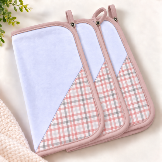 Toalha de Boca Malha Dupla Penteada Premium Xadrez Rose | Kit com 3 Unidades