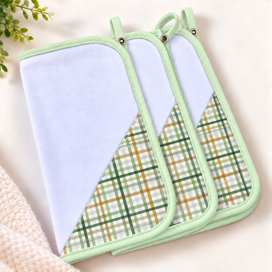 Toalha de Boca Malha Dupla Penteada Premium Xadrez Verde c/ Verde Claro | Kit com 3 Unidades