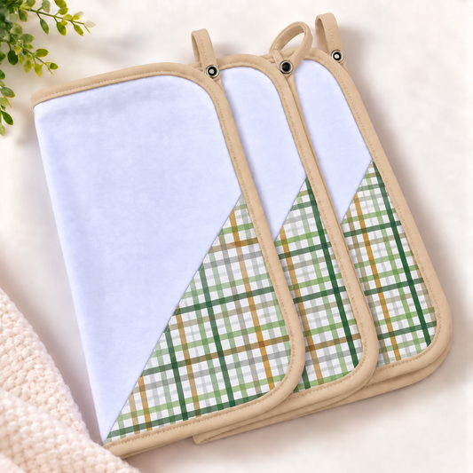 Toalha de Boca Malha Dupla Penteada Premium Xadrez Verde c/ Bege | Kit com 3 Unidades