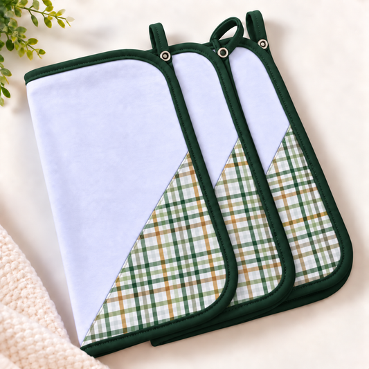 Toalha de Boca Malha Dupla Penteada Premium Xadrez Verde c/ Verde Escuro | Kit com 3 Unidades
