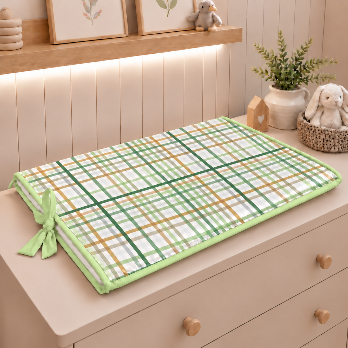 Trocador de Cômoda 70x45x3cm Xadrez Verde c/ Verde Claro
