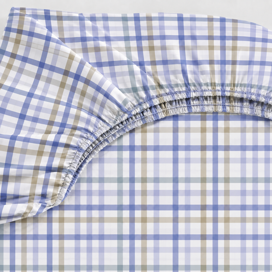 Lençol Estampado para Mini Berço 100% Algodão Xadrez Azul