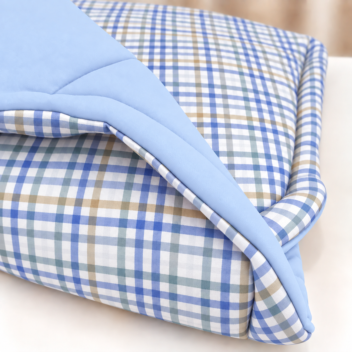 Edredom Estampado Dupla Face para Mini Berço Xadrez Azul c/ Azul