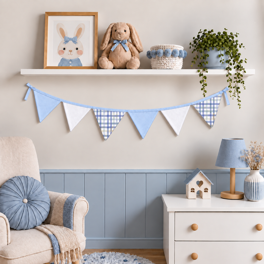 Bandeirinhas Decorativas 1,50m Xadrez Azul c/ Azul Bebê