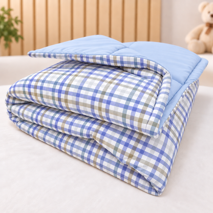 Edredom Estampado Dupla Face para Mini Berço Xadrez Azul c/ Azul