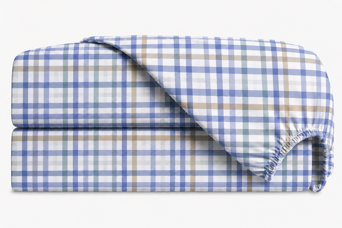 Lençol Estampado para Mini Berço 100% Algodão Xadrez Azul