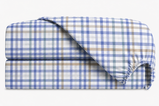 Lençol Estampado para Berço 100% Algodão Xadrez Azul