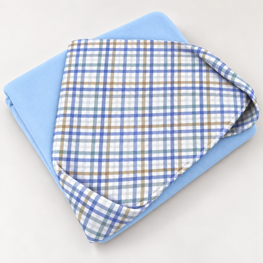 Toalha de Banho com Capuz Forrada Plush Atoalhado Premium 1M x 70cm Xadrez Azul